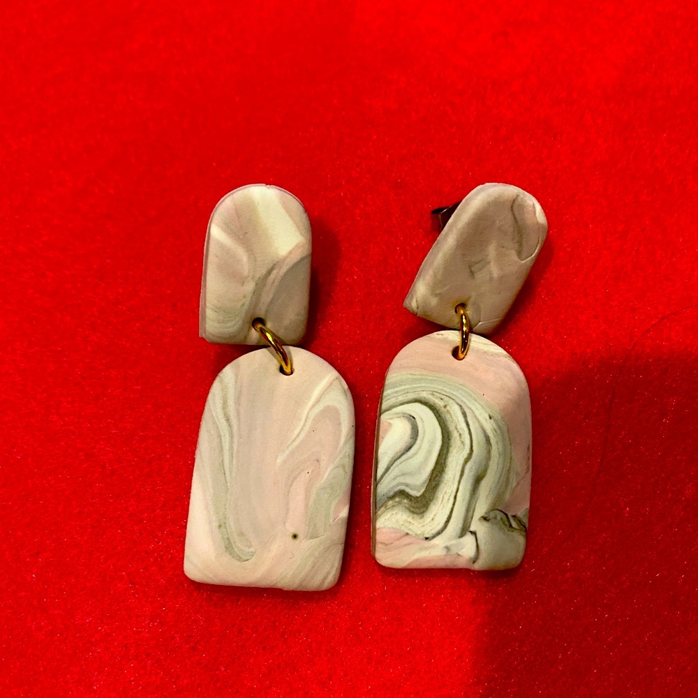Light mauve, gray, & white polymer clay earrings